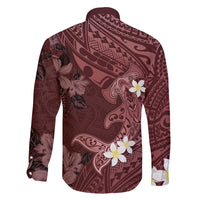 Polynesia Hammerhead Shark Family Matching Off The Shoulder Long Sleeve Dress and Hawaiian Shirt Tropical Flowers Tribal Pattern Oxblood LT05 - Polynesian Pride