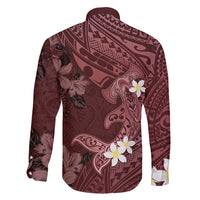 Polynesia Hammerhead Shark Family Matching Off Shoulder Maxi Dress and Hawaiian Shirt Tropical Flowers Tribal Pattern Oxblood LT05 - Polynesian Pride