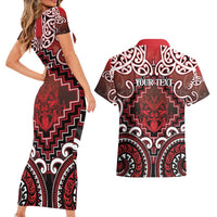 Personalised New Zealand Aotearoa Couples Matching Short Sleeve Bodycon Dress and Hawaiian Shirt Te Reo Maori Ake Ake Ake LT05 - Polynesian Pride