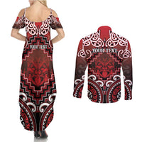 Personalised New Zealand Aotearoa Couples Matching Summer Maxi Dress and Long Sleeve Button Shirt Te Reo Maori Ake Ake Ake LT05 - Polynesian Pride