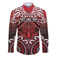 Personalised New Zealand Aotearoa Family Matching Summer Maxi Dress and Hawaiian Shirt Te Reo Maori Ake Ake Ake LT05 Dad's Shirt - Long Sleeve Red - Polynesian Pride