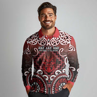 Personalised New Zealand Aotearoa Long Sleeve Polo Shirt Te Reo Maori Ake Ake Ake LT05 - Polynesian Pride