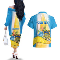 Personalised Tuvalu Independence Day Couples Matching Off The Shoulder Long Sleeve Dress and Hawaiian Shirt Tuvalu Mo Te Atua LT05 - Polynesian Pride