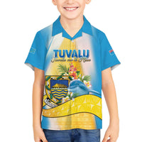 Personalised Tuvalu Independence Day Family Matching Off The Shoulder Long Sleeve Dress and Hawaiian Shirt Tuvalu Mo Te Atua LT05 Son's Shirt Yellow - Polynesian Pride