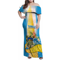 Personalised Tuvalu Independence Day Family Matching Off Shoulder Maxi Dress and Hawaiian Shirt Tuvalu Mo Te Atua LT05 Mom's Dress Yellow - Polynesian Pride