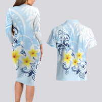 FSM Chuuk Constitution Day Couples Matching Long Sleeve Bodycon Dress and Hawaiian Shirt Polynesian Curves Plumeria LT05 - Polynesian Pride