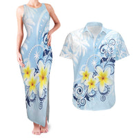 FSM Chuuk Constitution Day Couples Matching Tank Maxi Dress and Hawaiian Shirt Polynesian Curves Plumeria LT05 Blue - Polynesian Pride