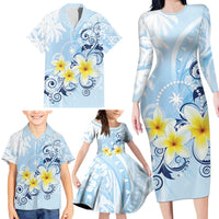 FSM Chuuk Constitution Day Family Matching Long Sleeve Bodycon Dress and Hawaiian Shirt Polynesian Curves Plumeria LT05 - Polynesian Pride