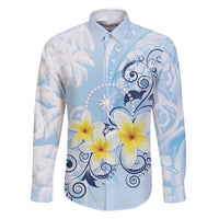 FSM Chuuk Constitution Day Family Matching Long Sleeve Bodycon Dress and Hawaiian Shirt Polynesian Curves Plumeria LT05 Dad's Shirt - Long Sleeve Blue - Polynesian Pride