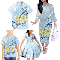 FSM Chuuk Constitution Day Family Matching Off The Shoulder Long Sleeve Dress and Hawaiian Shirt Polynesian Curves Plumeria LT05 - Polynesian Pride