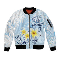 FSM Chuuk Constitution Day Sleeve Zip Bomber Jacket Polynesian Curves Plumeria LT05 Unisex Blue - Polynesian Pride