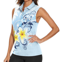 FSM Chuuk Constitution Day Women Sleeveless Polo Shirt Polynesian Curves Plumeria LT05 - Polynesian Pride