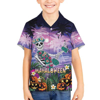 Happy Hulaween Family Matching Puletasi and Hawaiian Shirt Mahaloween Skeleton Dancing LT05 Son's Shirt Purple - Polynesian Pride