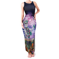 Happy Hulaween Family Matching Tank Maxi Dress and Hawaiian Shirt Mahaloween Skeleton Dancing