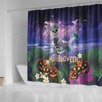 Happy Hulaween Shower Curtain Mahaloween Skeleton Dancing