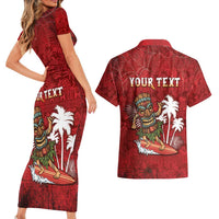 Personalised Aloha Halloween Couples Matching Short Sleeve Bodycon Dress and Hawaiian Shirt Skeleton Surfing LT05 - Polynesian Pride