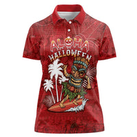 Personalised Aloha Halloween Women Polo Shirt Skeleton Surfing