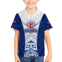 Custom Samoa Rugby Family Matching Off Shoulder Maxi Dress and Hawaiian Shirt 2023 Pacific Championships Polynesian Pattern LT05 Son's Shirt Blue - Polynesian Pride