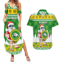 Custom Hawaii Kaimuki High School Christmas Couples Matching Summer Maxi Dress and Hawaiian Shirt Tropical Santa Claus LT05 Green - Polynesian Pride