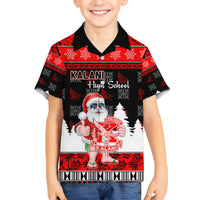 Custom Hawaii Kalani High School Christmas Family Matching Short Sleeve Bodycon Dress and Hawaiian Shirt Tropical Santa Claus LT05 Son's Shirt Red - Polynesian Pride
