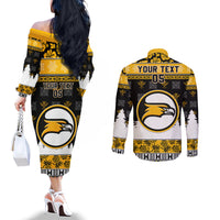 Custom Hawaii Nanakuli High and Intermediate School Christmas Couples Matching Off The Shoulder Long Sleeve Dress and Long Sleeve Button Shirt Tropical Santa Claus LT05 - Polynesian Pride