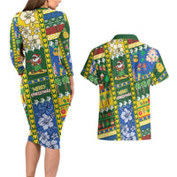 Solomon Islands Christmas Couples Matching Long Sleeve Bodycon Dress and Hawaiian Shirt Festive Beach Vibes LT05 - Polynesian Pride