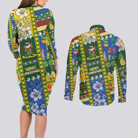 Solomon Islands Christmas Couples Matching Long Sleeve Bodycon Dress and Long Sleeve Button Shirt Festive Beach Vibes LT05 - Polynesian Pride
