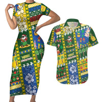 Solomon Islands Christmas Couples Matching Short Sleeve Bodycon Dress and Hawaiian Shirt Festive Beach Vibes LT05 Green - Polynesian Pride