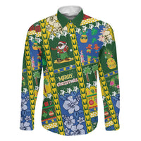 Solomon Islands Christmas Family Matching Tank Maxi Dress and Hawaiian Shirt Festive Beach Vibes LT05 Dad's Shirt - Long Sleeve Green - Polynesian Pride