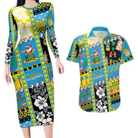 Tuvalu Christmas Couples Matching Long Sleeve Bodycon Dress and Hawaiian Shirt Festive Beach Vibes LT05 Blue - Polynesian Pride