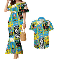 Tuvalu Christmas Couples Matching Mermaid Dress and Hawaiian Shirt Festive Beach Vibes LT05 Blue - Polynesian Pride
