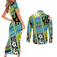 Tuvalu Christmas Couples Matching Short Sleeve Bodycon Dress and Long Sleeve Button Shirt Festive Beach Vibes - Polynesian Pride