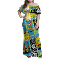 Tuvalu Christmas Family Matching Off Shoulder Maxi Dress and Hawaiian Shirt Festive Beach Vibes LT05 Mom's Dress Blue - Polynesian Pride