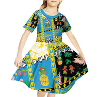 Tuvalu Christmas Kid Short Sleeve Dress Festive Beach Vibes - Polynesian Pride
