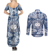 Samoa 685 Couples Matching Summer Maxi Dress and Long Sleeve Button Shirt Polynesian Pattern Tie Dye Style