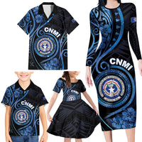 Personalized Northern Mariana Islands Family Matching Long Sleeve Bodycon Dress and Hawaiian Shirt Ocean Floral Pattern LT05 - Polynesian Pride