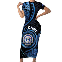Personalized Northern Mariana Islands Family Matching Short Sleeve Bodycon Dress and Hawaiian Shirt Ocean Floral Pattern LT05 Mom's Dress Black - Polynesian Pride