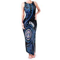 Personalized Northern Mariana Islands Family Matching Tank Maxi Dress and Hawaiian Shirt Ocean Floral Pattern LT05 Mom's Dress Black - Polynesian Pride