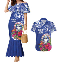 Hafa Adai Northern Mariana Islands Couples Matching Mermaid Dress and Hawaiian Shirt Polynesian Tribal Pattern LT05 Blue - Polynesian Pride