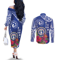 Hafa Adai Northern Mariana Islands Couples Matching Off The Shoulder Long Sleeve Dress and Long Sleeve Button Shirt Polynesian Tribal Pattern LT05 - Polynesian Pride