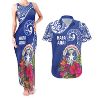 Hafa Adai Northern Mariana Islands Couples Matching Tank Maxi Dress and Hawaiian Shirt Polynesian Tribal Pattern LT05 Blue - Polynesian Pride