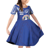 Hafa Adai Northern Mariana Islands Family Matching Off Shoulder Short Dress and Hawaiian Shirt Polynesian Tribal Pattern LT05 Daughter's Dress Blue - Polynesian Pride