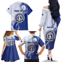 Personalized Northern Mariana Islands Family Matching Off The Shoulder Long Sleeve Dress and Hawaiian Shirt CNMI Seal LT05 - Polynesian Pride