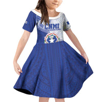 Personalized Northern Mariana Islands Family Matching Off Shoulder Short Dress and Hawaiian Shirt CNMI Seal LT05 Daughter's Dress Blue - Polynesian Pride