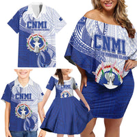 Personalized Northern Mariana Islands Family Matching Off Shoulder Short Dress and Hawaiian Shirt CNMI Seal LT05 - Polynesian Pride