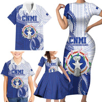 Personalized Northern Mariana Islands Family Matching Short Sleeve Bodycon Dress and Hawaiian Shirt CNMI Seal LT05 - Polynesian Pride