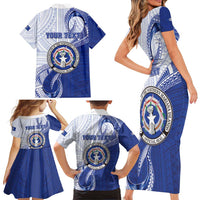 Personalized Northern Mariana Islands Family Matching Short Sleeve Bodycon Dress and Hawaiian Shirt CNMI Seal LT05 - Polynesian Pride