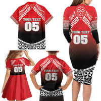 Custom Rugby Tonga MMT Family Matching Long Sleeve Bodycon Dress and Hawaiian Shirt Mana O Tonga LT05 - Polynesian Pride