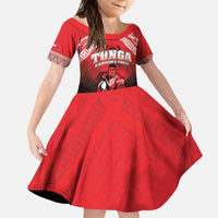 Custom Rugby Tonga MMT Family Matching Off Shoulder Maxi Dress and Hawaiian Shirt Mana O Tonga LT05 Daughter's Dress Red - Polynesian Pride