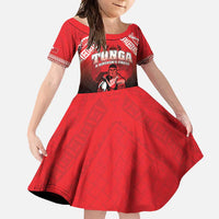 Custom Rugby Tonga MMT Family Matching Short Sleeve Bodycon Dress and Hawaiian Shirt Mana O Tonga LT05 Daughter's Dress Red - Polynesian Pride